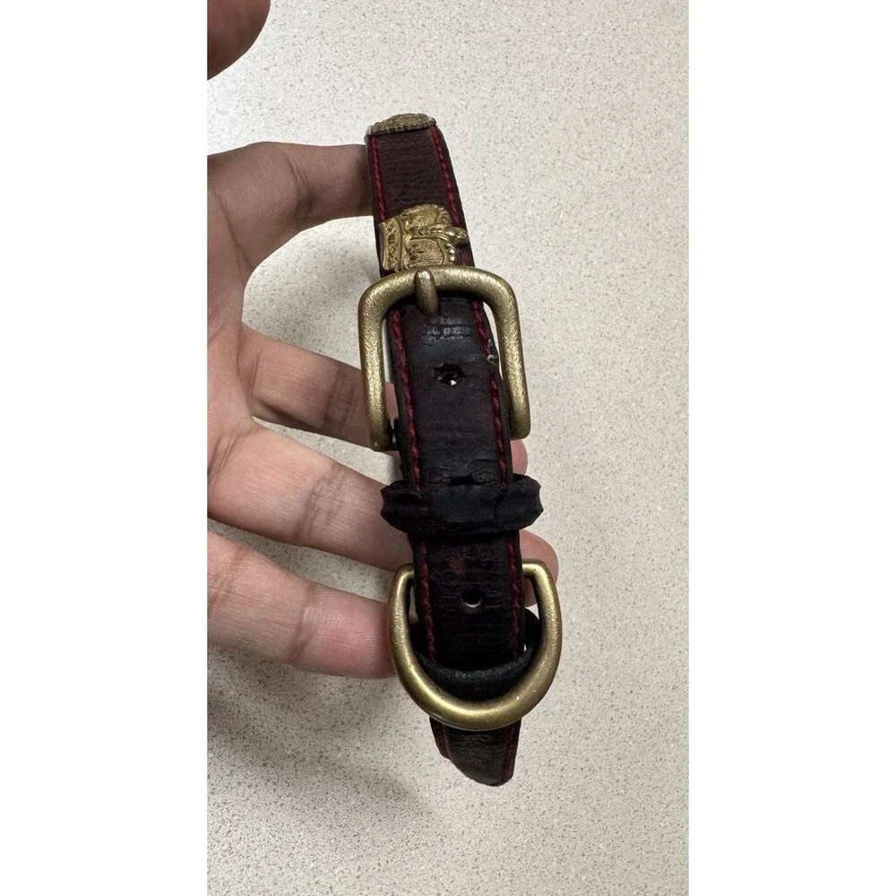 Genuine Hard Embossed Italian Leather VTG Dog Collar 18” with Crowns Accents